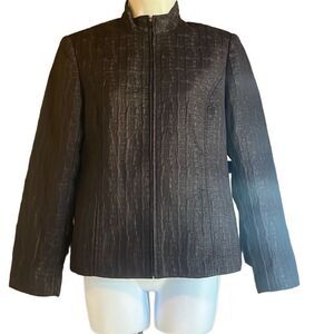 Due Per Due Purple Black Textured Fitted‎ High Neck Zip Up Cropped Blazer Small